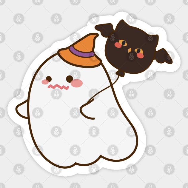 Kawaii Ghost with Oel Balloon Sticker by NumbleRay
